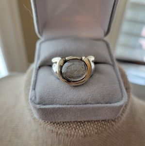 Great sterling silver ring with stone on the front (quartz?  moonstone?)